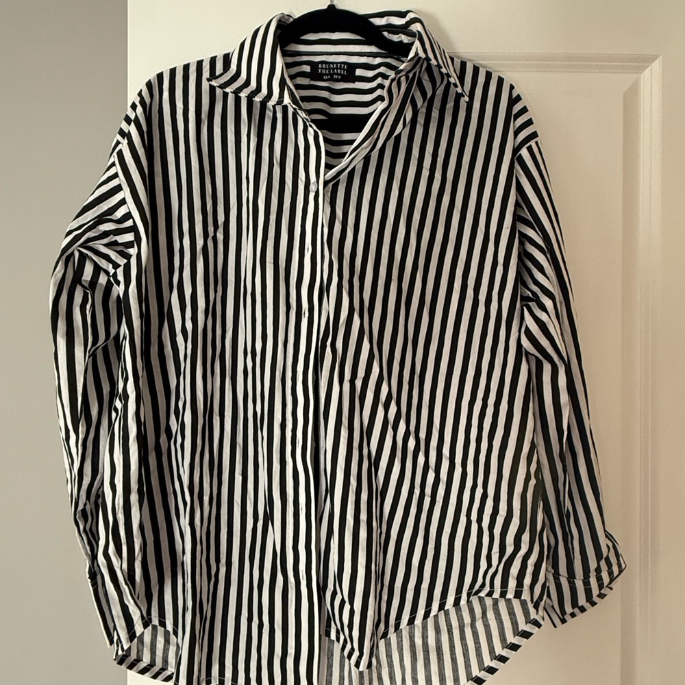 Brunette The Label Black and White Striped Casual Shirt